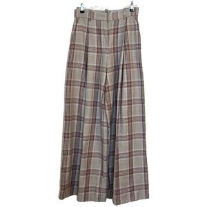 RIVER ISLAND Plaid Wide Leg Linen Blend Trousers, US 4